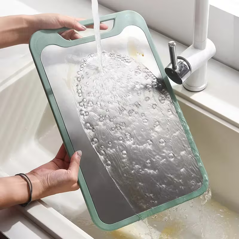 1pc Heavy-Duty Stainless Steel Cutting Board with Non-Slip Base & Grinding Groove - Large Rectangular Kitchen Countertop