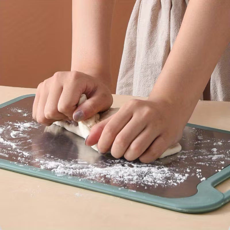 1pc Heavy-Duty Stainless Steel Cutting Board with Non-Slip Base & Grinding Groove - Large Rectangular Kitchen Countertop