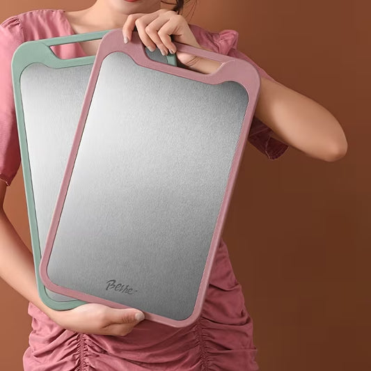 1pc Heavy-Duty Stainless Steel Cutting Board with Non-Slip Base & Grinding Groove - Large Rectangular Kitchen Countertop